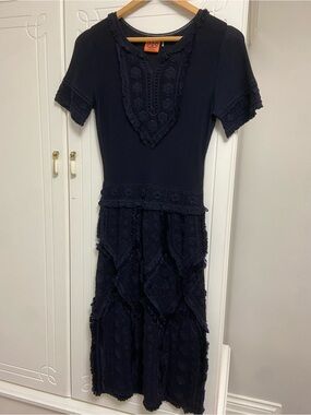Tory Burch Navy Crochet Midi Dress